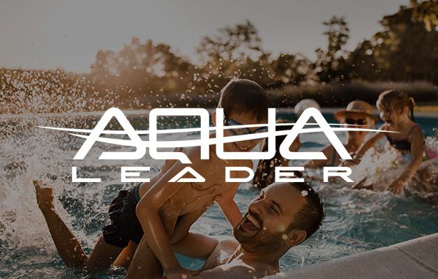 Family swimming in an above-ground pool