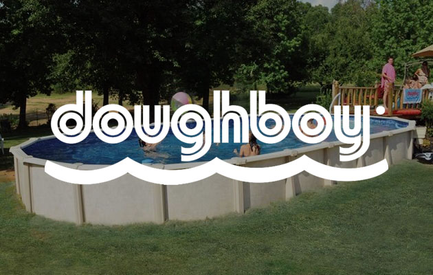 A Doughboy above-ground pool in a backyard